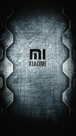 Xiaomi Logo on Dark Scratched Metal Texture with Geometric Frame HD phone wallpaper