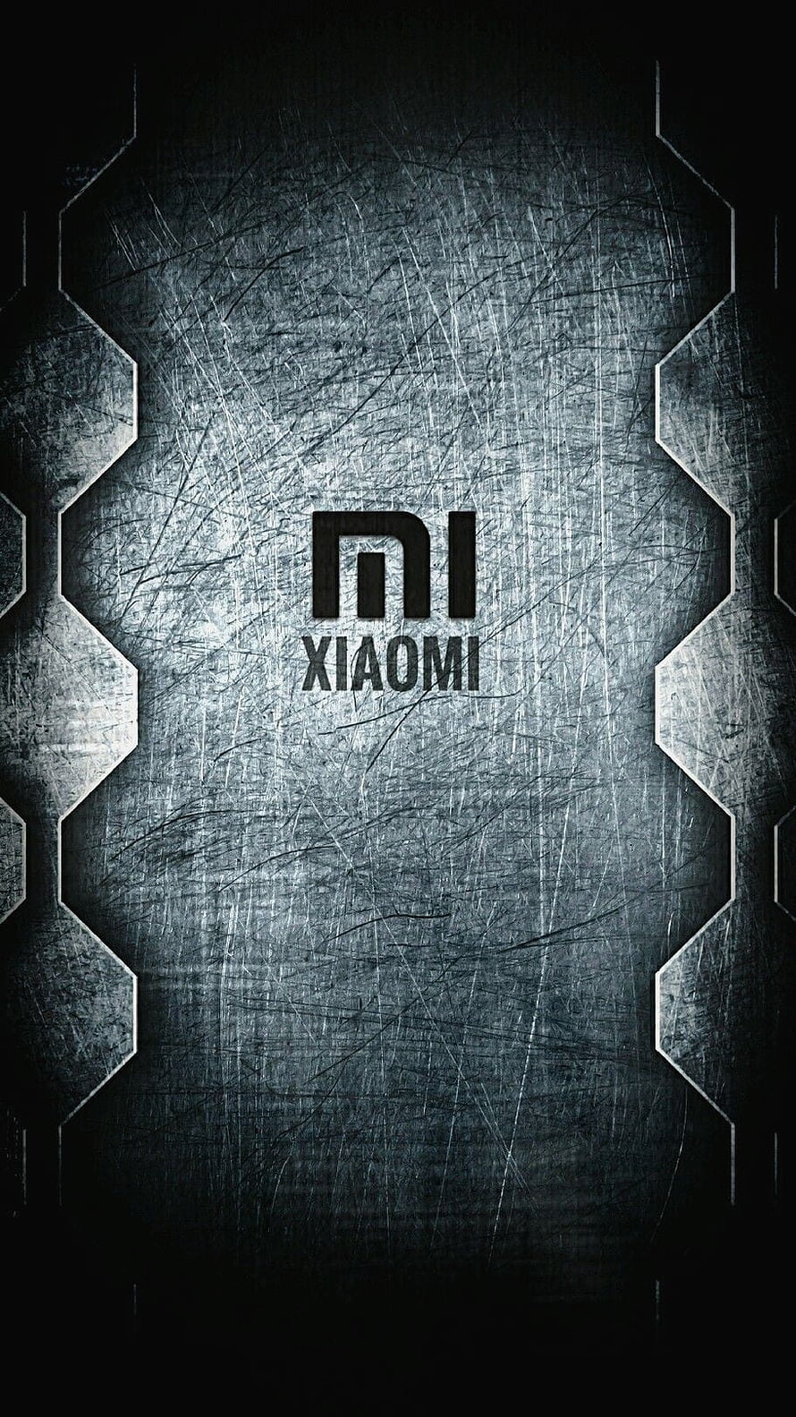 Xiaomi Logo on Dark Scratched Metal Texture with Geometric Frame HD phone wallpaper