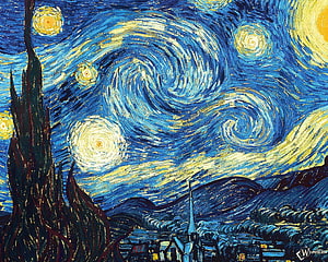 The Starry Night by Vincent van Gogh - Iconic Post-Impressionist Painting with Swirling Sky and Village HD wallpaper