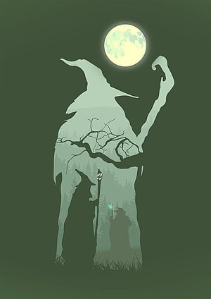 Lord of the Rings Minimalist Witch Silhouette with Moon and Forest Double Exposure HD phone wallpaper