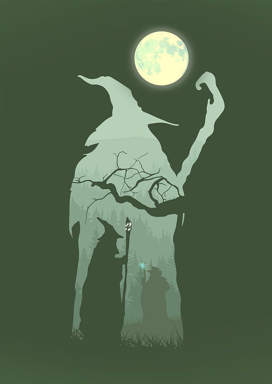 Lord of the Rings Minimalist Witch Silhouette with Moon and Forest Double Exposure HD phone wallpaper