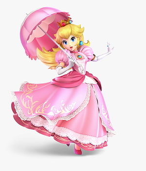 Princess Peach in Elegant Pink Gown Holding Parasol HD phone wallpaper