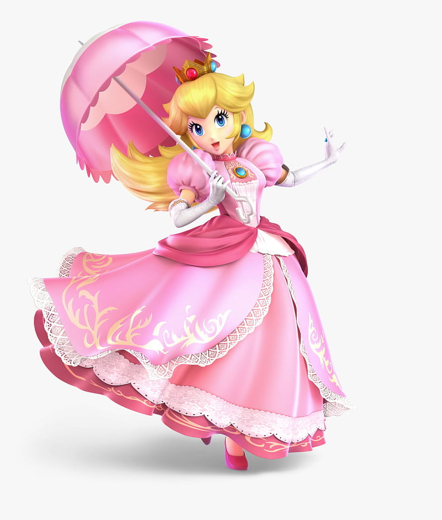 Princess Peach in Elegant Pink Gown Holding Parasol HD phone wallpaper