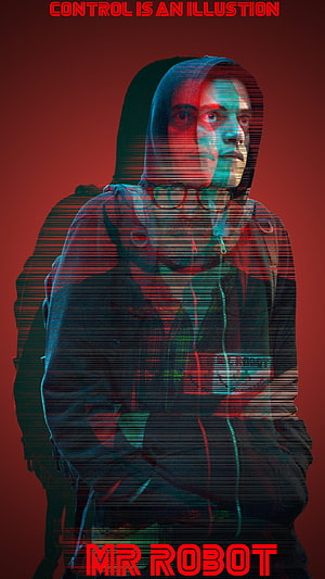 Mr. Robot Glitch Art Poster with Red and Cyan Chromatic Aberration Effect HD phone wallpaper