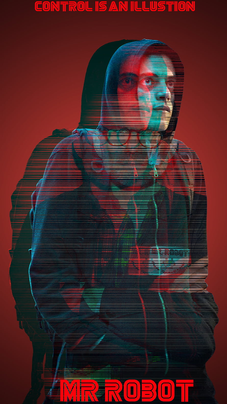 Mr. Robot Glitch Art Poster with Red and Cyan Chromatic Aberration Effect HD phone wallpaper