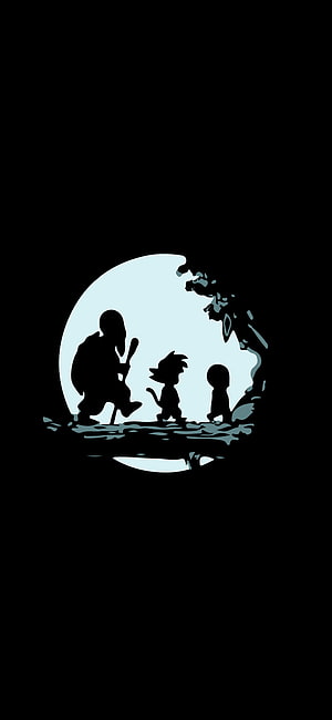 Silhouette of Goku and Grandpa Gohan Training Under the Moon HD phone wallpaper