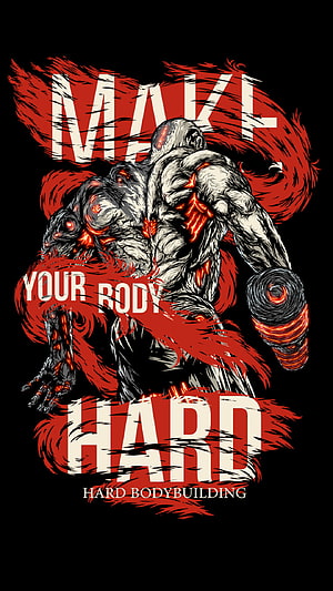 Make Your Body Hard: Intense Bodybuilding Motivation with Muscular Demon Lifting Dumbbell HD phone wallpaper
