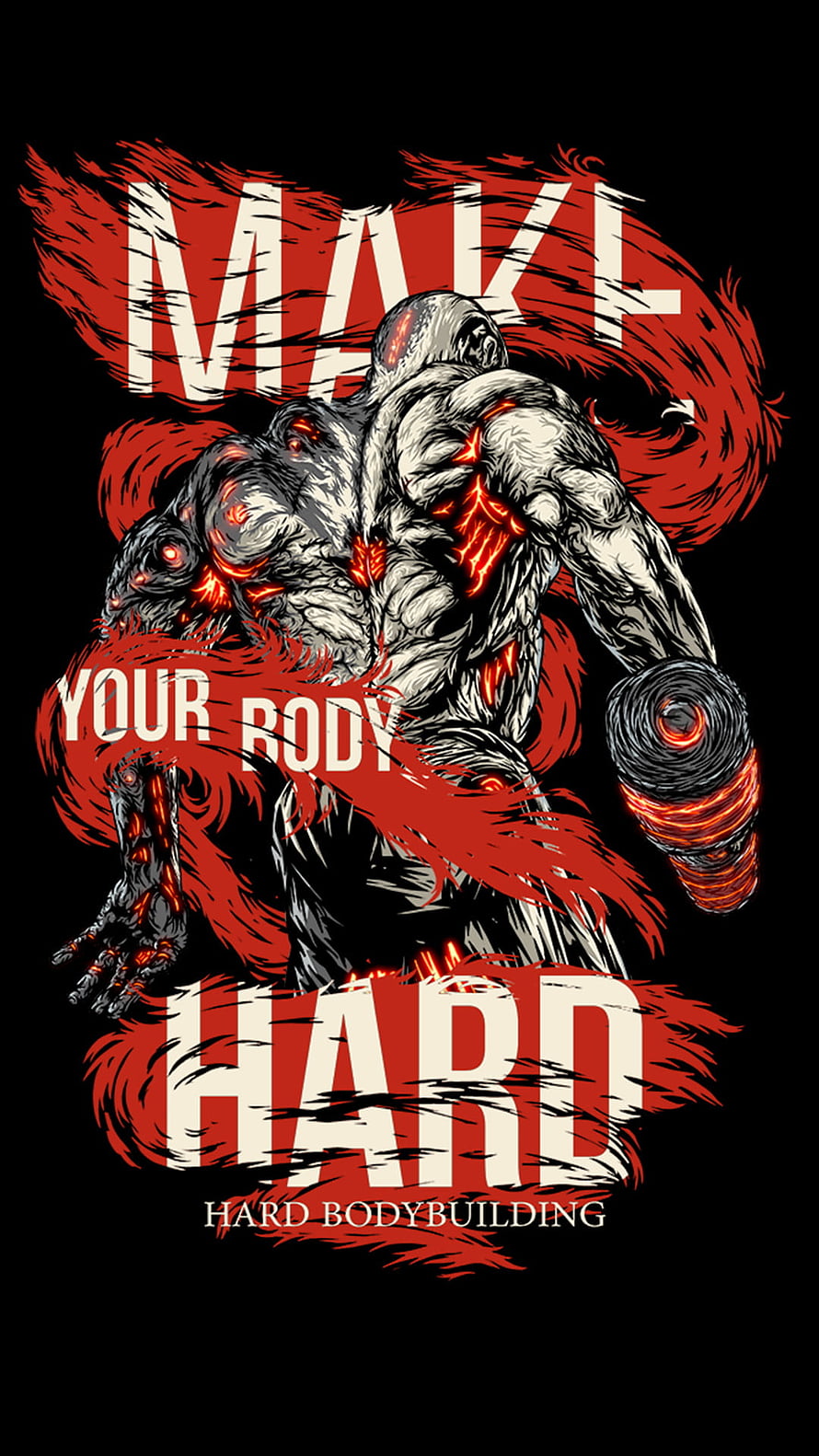 Make Your Body Hard: Intense Bodybuilding Motivation with Muscular Demon Lifting Dumbbell HD phone wallpaper