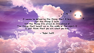 Taylor Swift Quote on Dreamy Purple Clouds with Birds and Sun HD wallpaper