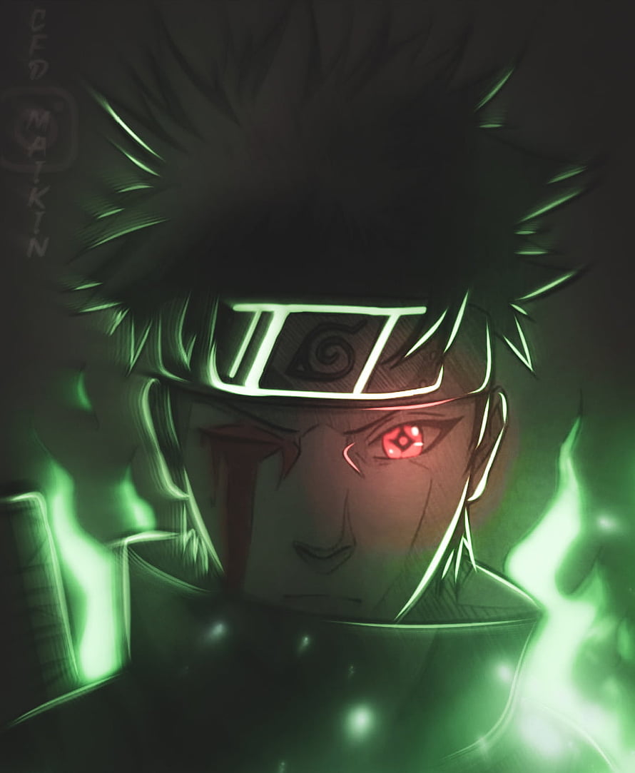 Itachi Uchiha Sharingan Anime Portrait With Green Aura And Konoha Headband HD phone wallpaper