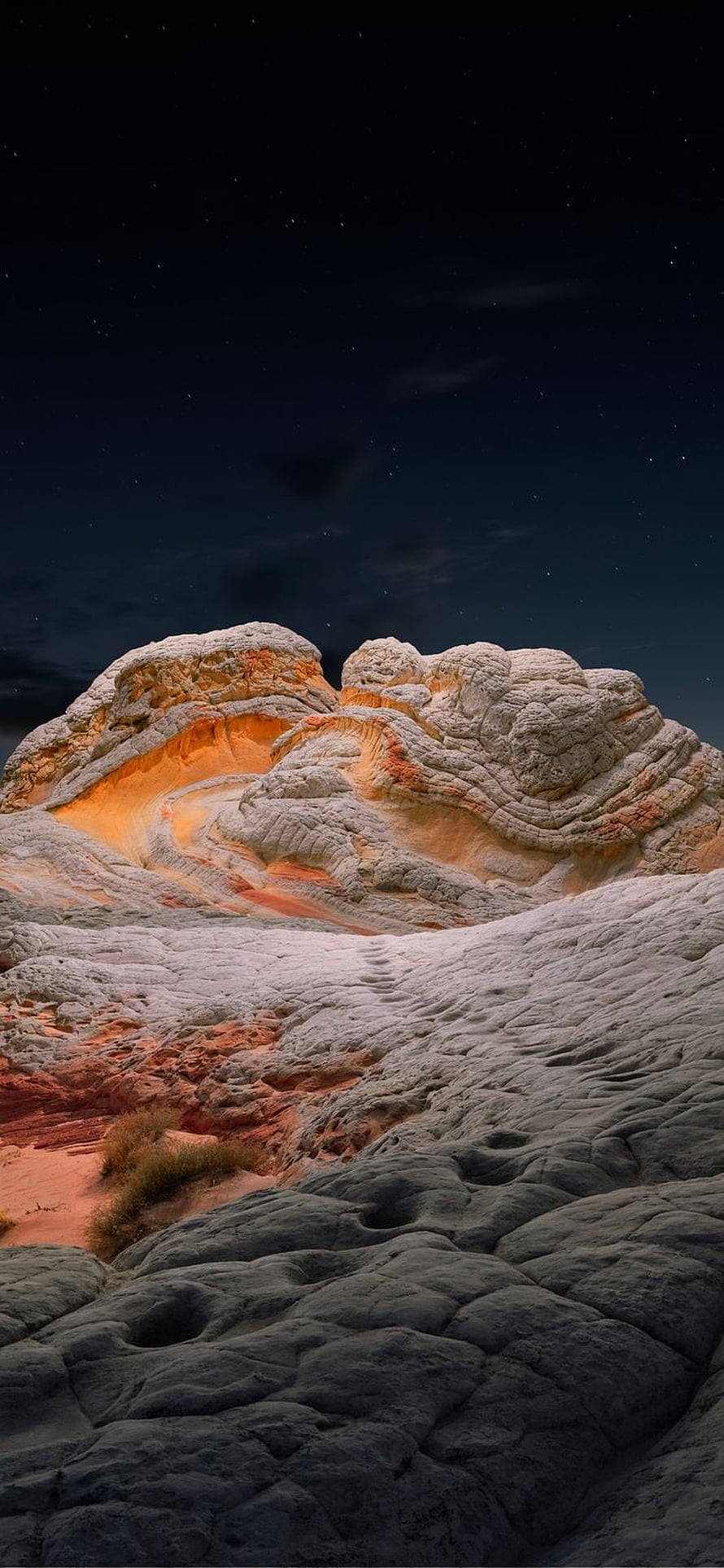White Pocket Night Sky Landscape with Illuminated Rock Formations HD phone wallpaper