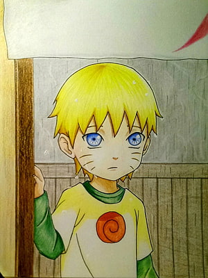Kid Naruto Uzumaki Hand-Drawn Anime Illustration with Blue Eyes and Leaf Village Shirt HD phone wallpaper