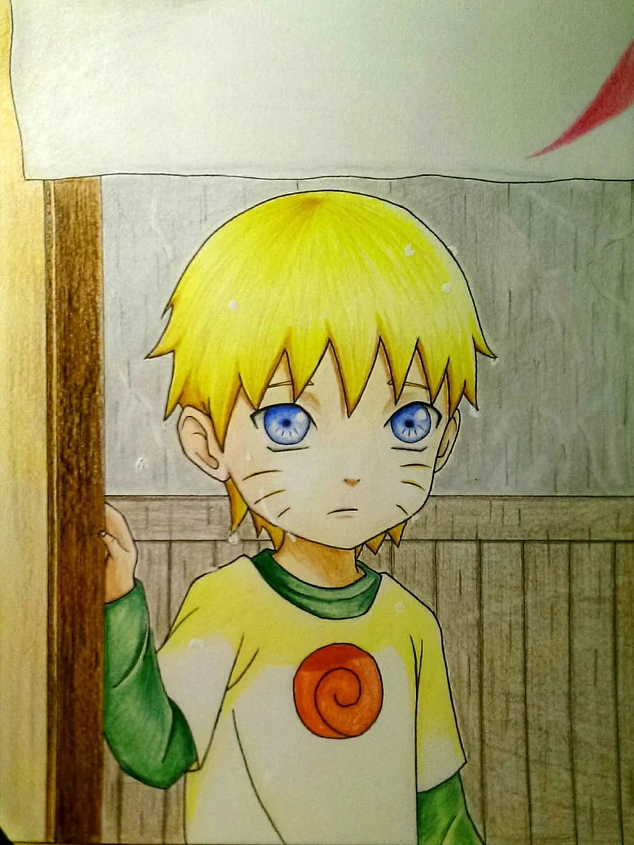 Kid Naruto Uzumaki Hand-Drawn Anime Illustration with Blue Eyes and Leaf Village Shirt HD phone wallpaper