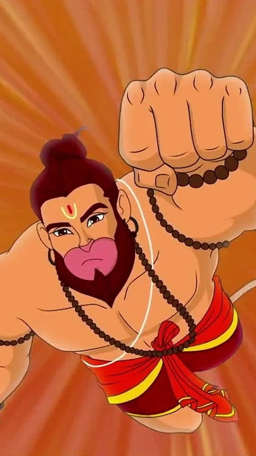 Animated Hanuman Punching Forward With Powerful Fist And Prayer Beads, Hanuman, Cartoon, Jay Hanuman HD phone wallpaper