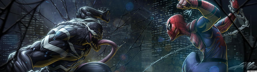 Spider-Man vs Venom Epic Battle City Night Wallpaper, Venom Vs Spiderman Marvel, Venom Dual Monitor HD wallpaper