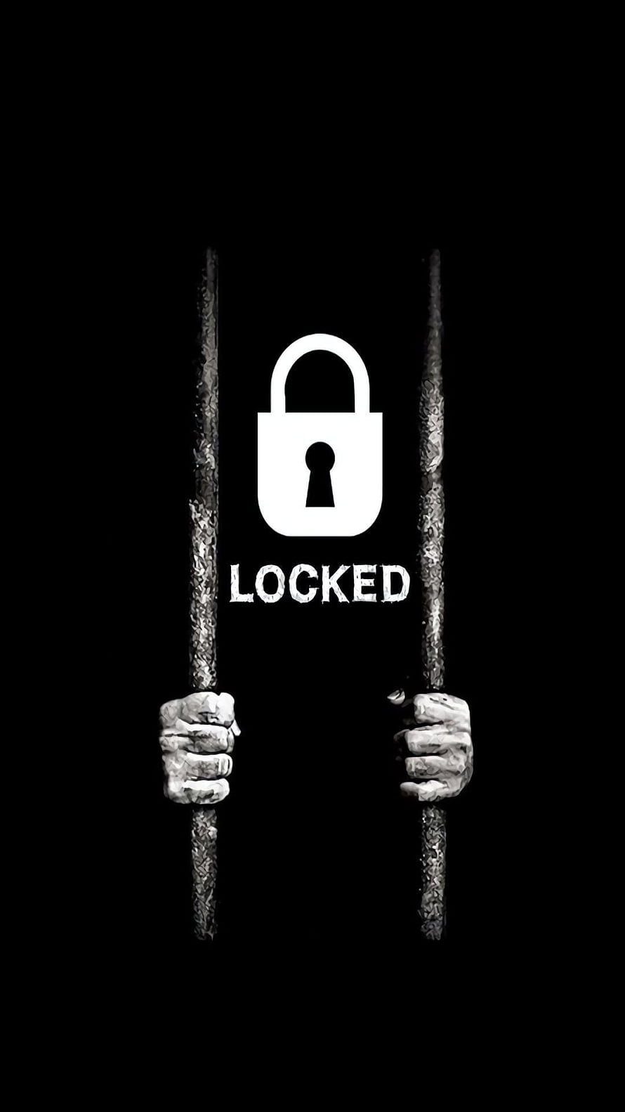 Black and White Hands Holding Bars With Lock Icon and Locked Text HD phone wallpaper