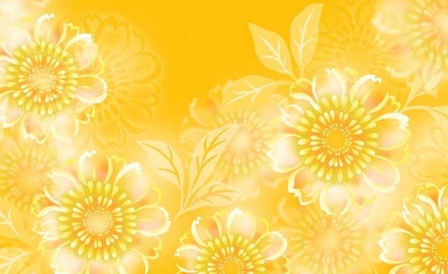 Soft Yellow Floral Pattern with Delicate Petals and Leaves on a Warm Gradient Background HD wallpaper