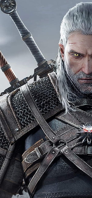 Geralt of Rivia from The Witcher 3 Wild Hunt in detailed leather armor with swords HD phone wallpaper