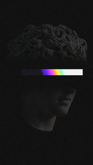 Dark Classical Marble Bust with Rainbow Gradient Bar Minimalist Art HD phone wallpaper