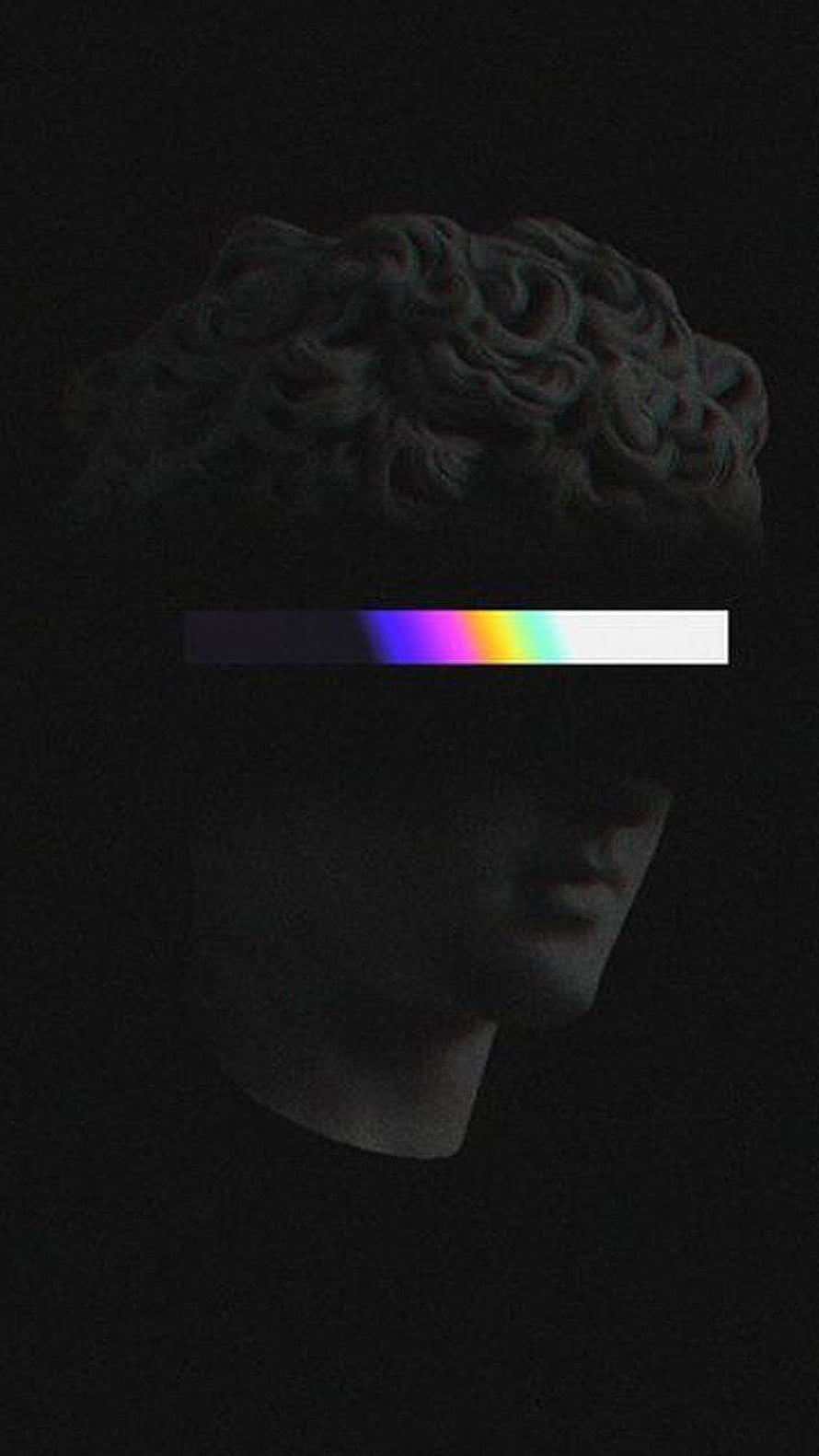 Dark Classical Marble Bust with Rainbow Gradient Bar Minimalist Art HD phone wallpaper