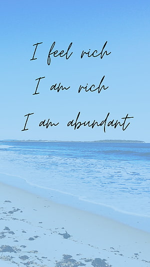 Beach Money Affirmation Wallpaper with Abundance Manifestation Text HD phone wallpaper