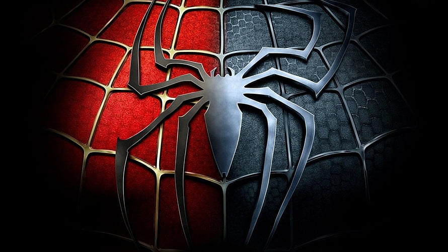 Metallic Spider-Man Logo on Red and Black Textured Background, Spiderman PC, Spider-Man Laptop HD wallpaper
