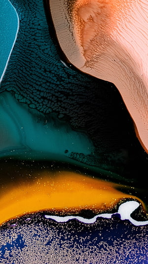 Abstract Fluid Art Wallpaper With Teal, Gold, and Peach Ink Blends HD phone wallpaper