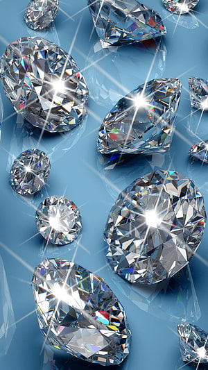 Sparkling Diamonds on Blue Background with Rainbow Light Flares HD phone wallpaper