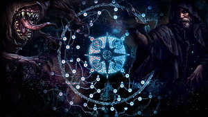 Path of Exile Dark Fantasy Artwork Featuring Hooded Figure and Glowing Constellation Map HD wallpaper