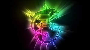 Vibrant Neon Dragon Outline With Rainbow Glow And Radiant Light Beams On Black Background HD wallpaper