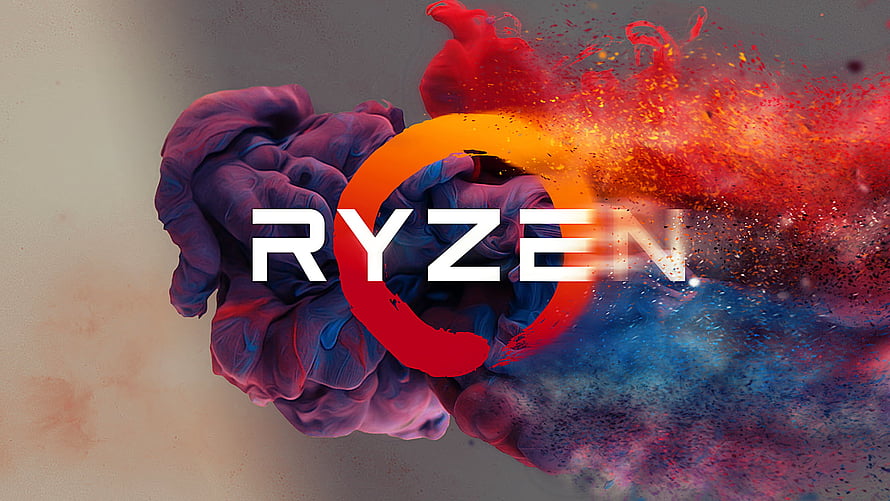 AMD Ryzen Processor Logo with Vibrant Red and Blue Smoke Explosion HD wallpaper