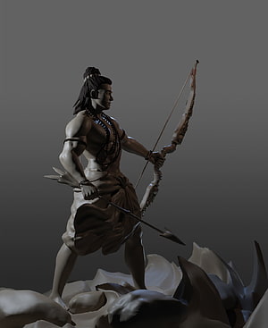 3D Render of Arjuna from Mahabharata Holding Gandiva Bow and Arrow HD phone wallpaper