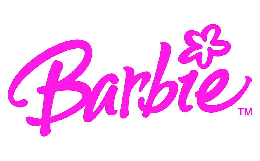 Barbie Logo in Vibrant Pink Script with Flower Accent on White Background HD wallpaper