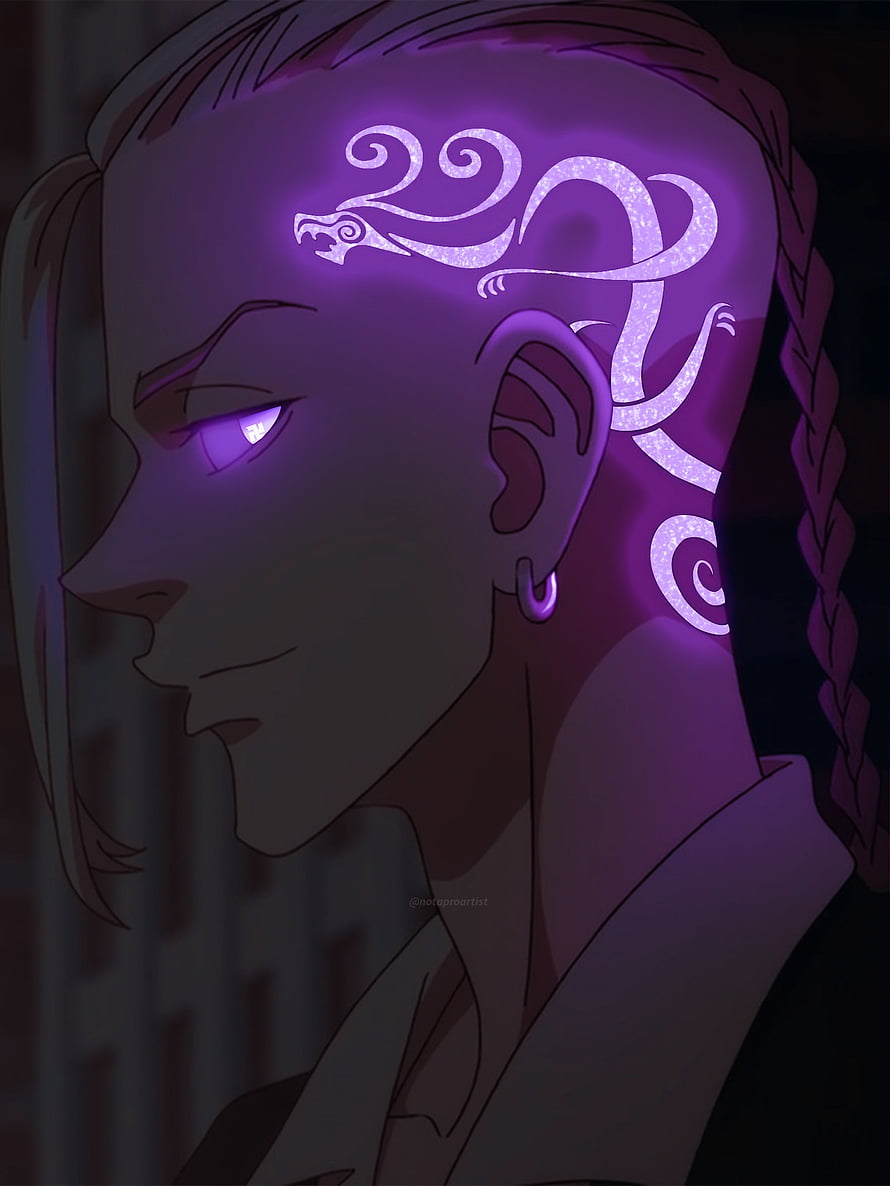 Anime Character With Glowing Purple Snake Tattoo On Head And Side Profile HD phone wallpaper
