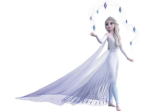 Elsa from Frozen 2 in flowing white gown with magical ice crystals and long blonde hair HD wallpaper