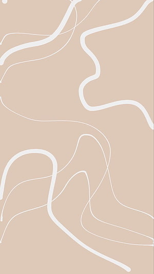 Minimalist Beige Abstract Wallpaper with Flowing White Curves and Boho Line Art HD phone wallpaper