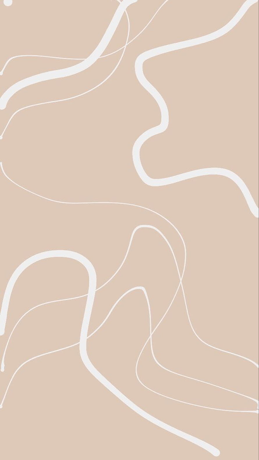 Minimalist Beige Abstract Wallpaper with Flowing White Curves and Boho Line Art HD phone wallpaper