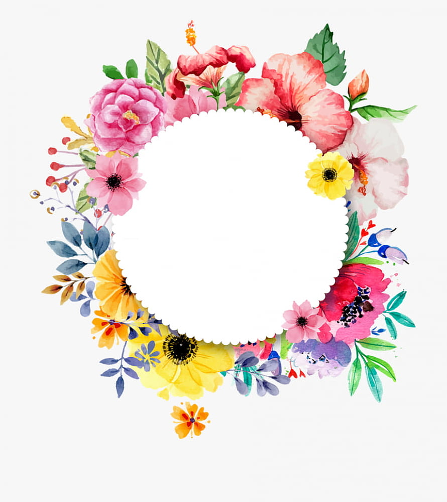 Watercolor Floral Circle Frame with Pink Hibiscus and Yellow Flowers HD phone wallpaper