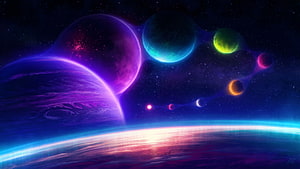 Vibrant Alien Planets and Nebulae in Deep Space with Glowing Atmospheres HD wallpaper