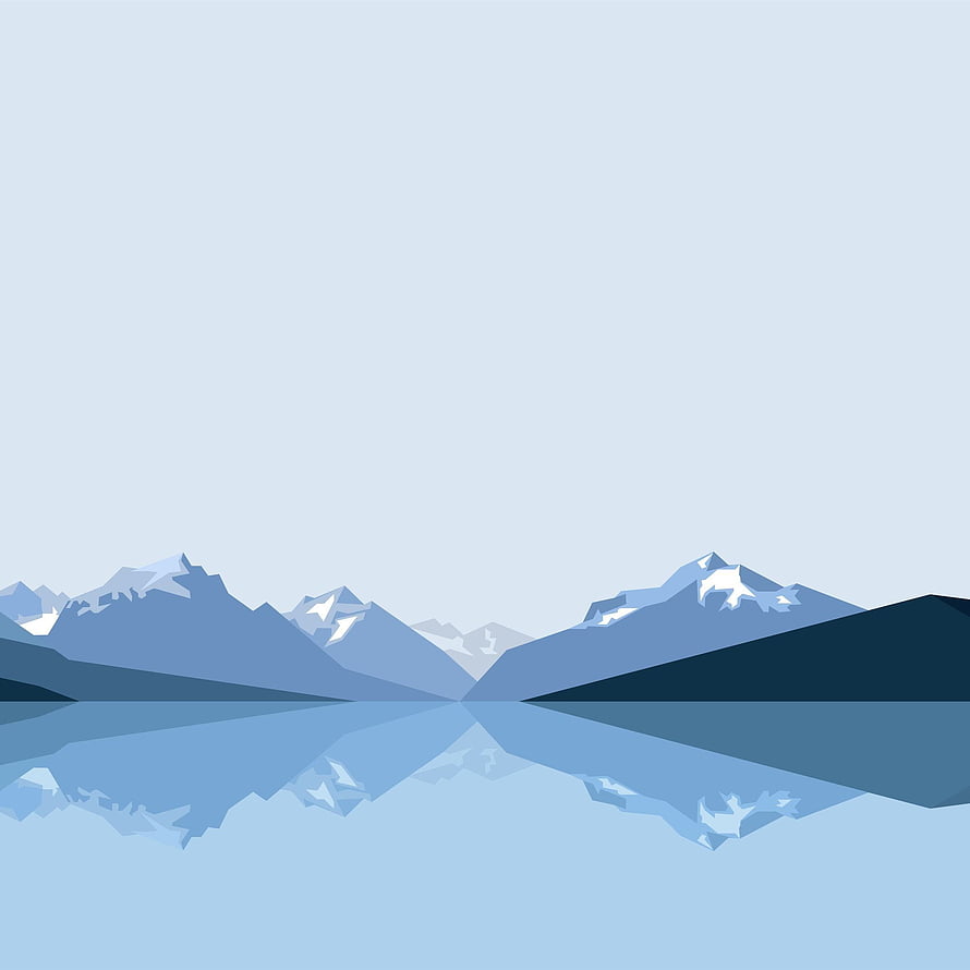 Minimalist Blue Mountain Landscape Vector Art with Lake Reflection HD phone wallpaper