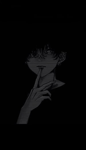 Dark Anime Boy With Finger On Lips Shushing Gesture Glitch Effect HD phone wallpaper