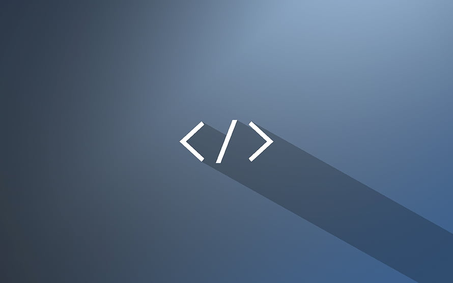 Minimalist HTML Code Symbol with Long Shadow on Blue Gradient Background HD wallpaper