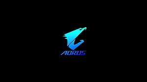 AORUS Gaming Brand Logo with Cyan Eagle Emblem on Black Background HD wallpaper