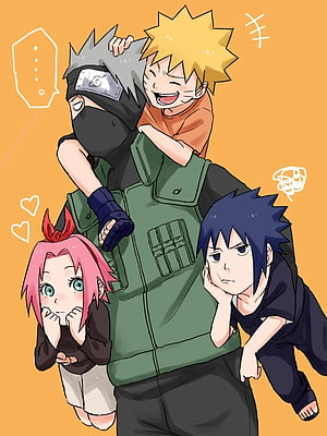 Naruto Shippuden Team 7 Anime Wallpaper Featuring Kakashi, Naruto, Sakura, and Sasuke HD phone wallpaper