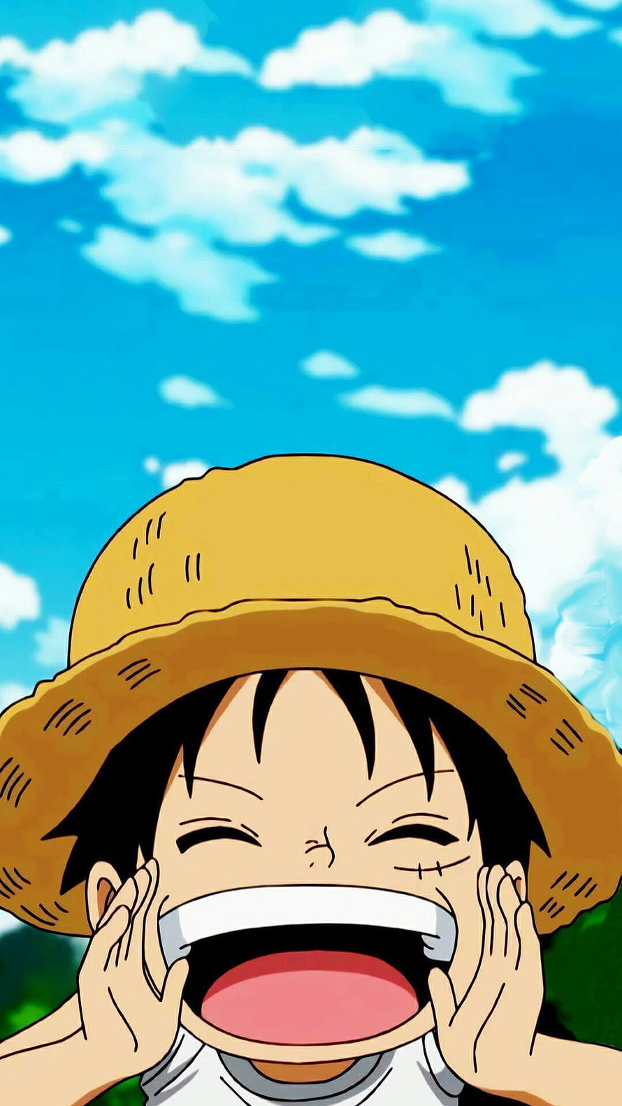 Monkey D. Luffy Laughing Joyfully Under a Bright Blue Sky in One Piece HD phone wallpaper