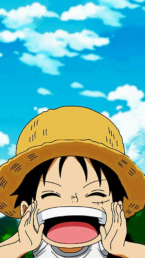 Monkey D. Luffy Laughing Joyfully Under Blue Sky Anime Wallpaper HD phone wallpaper