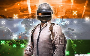 PUBG Mobile Character in Helmet with Parachuting Background HD wallpaper
