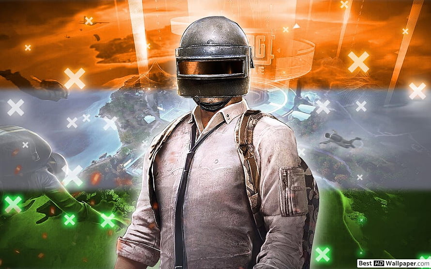 PUBG Mobile Character in Helmet with Parachuting Background HD wallpaper
