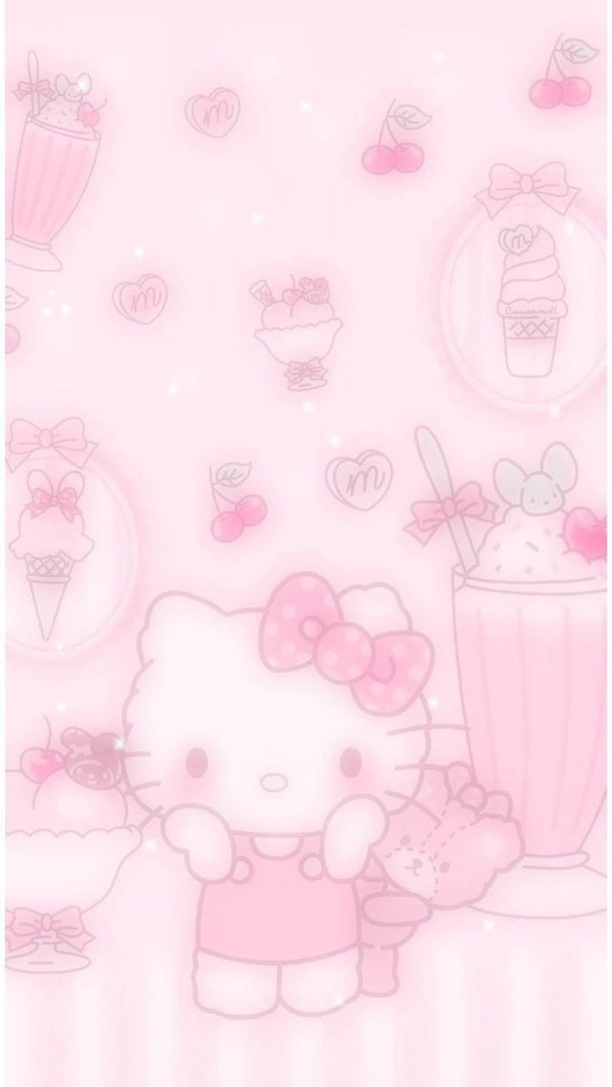 Hello Kitty with Pink Bow and Dessert Treats in Soft Pastel Aesthetic HD phone wallpaper