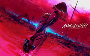 Evangelion 3.33 You Can (Not) Redo Anime Artwork with Crimson Sky and Fallen Figure HD wallpaper